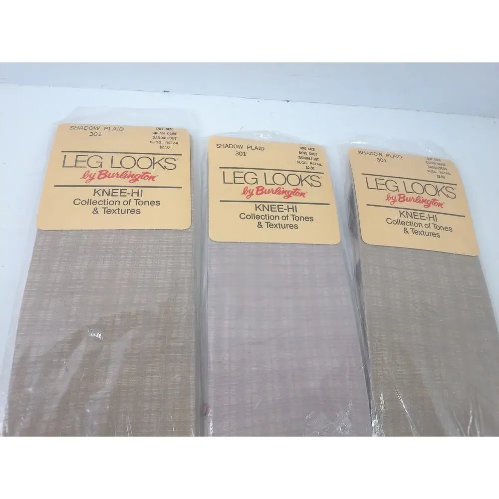 Leg Looks By Burlington Knee Hi Collection Shadow Plaid Dove Grey Olive Set Of 3
